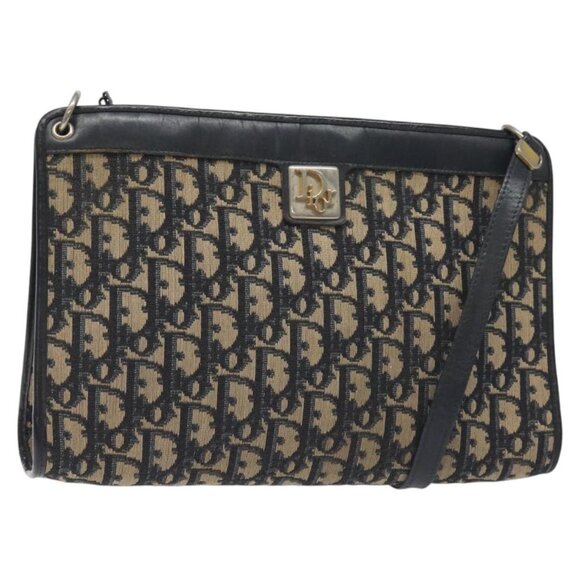 Christian Dior Trotter Canvas Shoulder Bag Navy Gold Auth gh185 - Picture 1 of 16